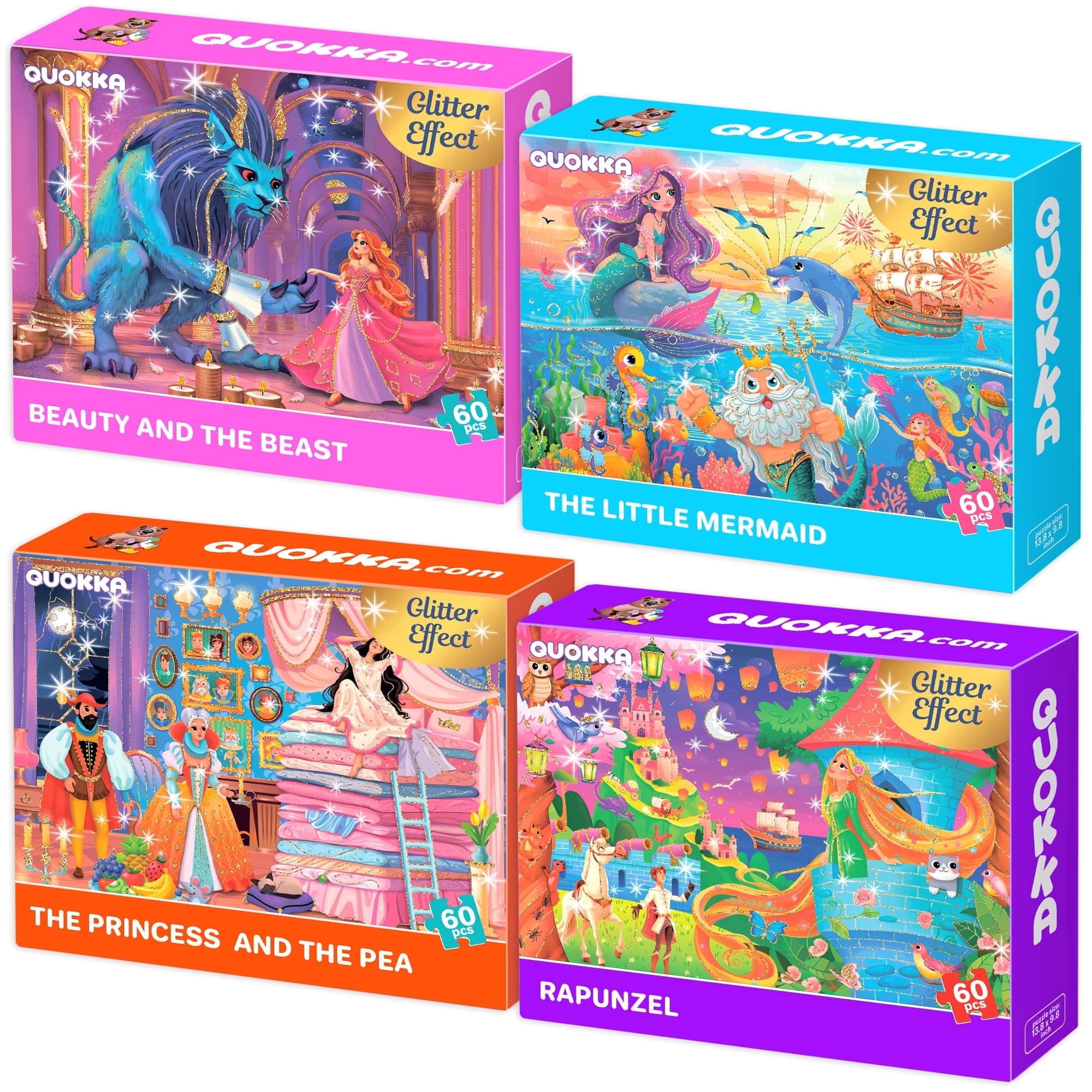 Quokka Puzzles for Kids Ages 4-6 – 4-Pack 60-Piece Puzzles for Kids – Fairy Tale Jigsaw Puzzle Set with Princess – Quiet Time Toys for Preschoolers