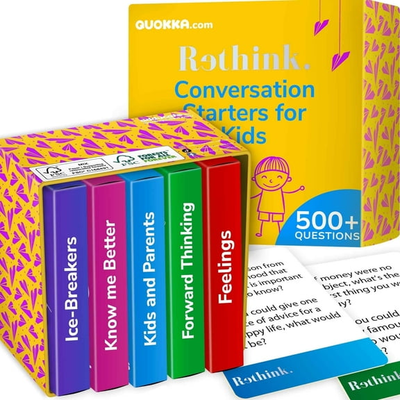 QUOKKA Rethink! Conversation Game – 250 Fun Cards for Kids & Family, Icebreaker Questions & Topics