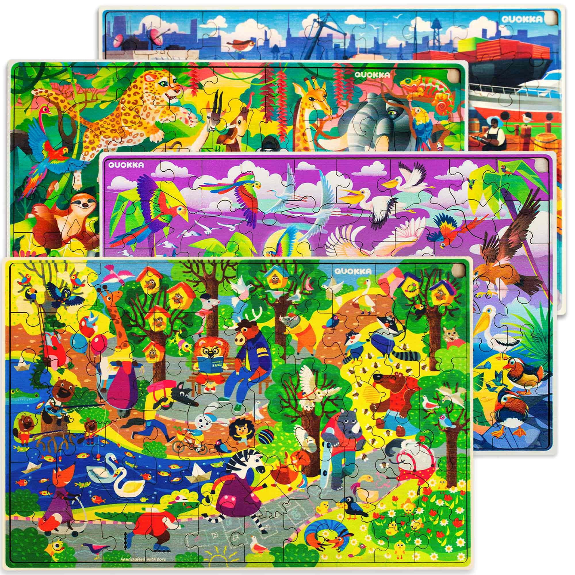 QUOKKA Wooden Kids Puzzles Ages 4-6 – 4 x 60 Piece Puzzles for Kids Ages 4-8