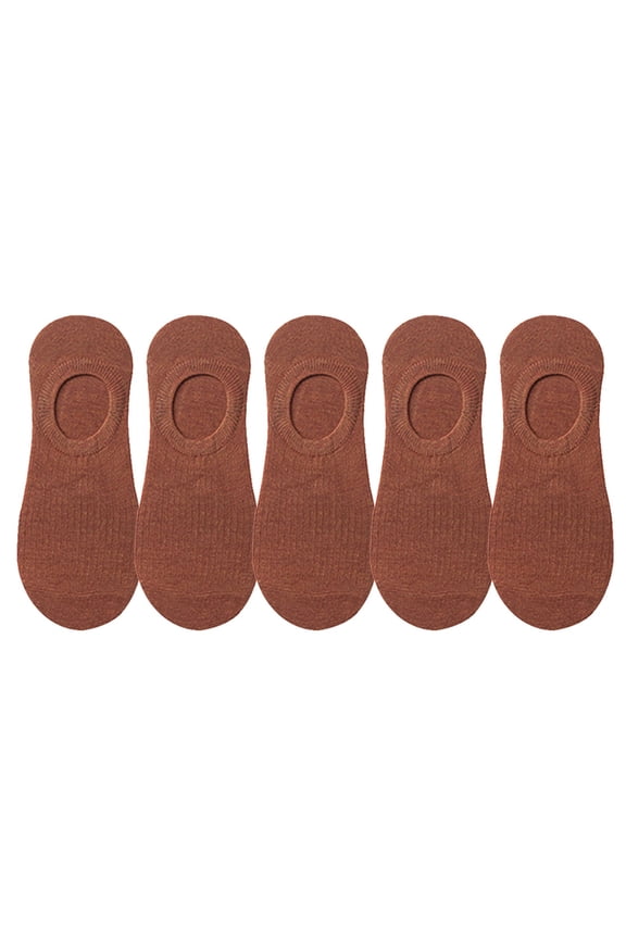 5 Pairs Non Silicone Solid Color Boat Socks for Men and Women Breathable Low Cut No Show Socks Men Casual Trainer Socks 04_Brown，One Size