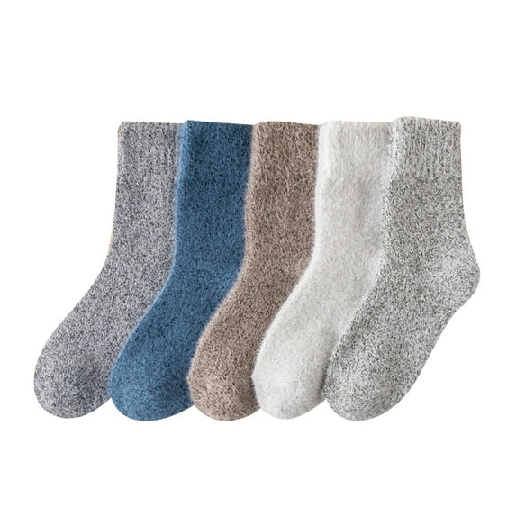 QUOTAY 5 Pairs Thick Warm Winter Socks for Men Soft Casual Hiking Mens Socks One Size Fits 6 to 11 Solid Color Durable Socks 02_Grey，One Size