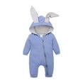 thumbnail image 1 of QUOTAY Animal Bunny Baby Easter Baby Romper Long Ear Rabbit Hoodie Jumpsuit with Zipper 01_Blue,9-12 Months, 1 of 8