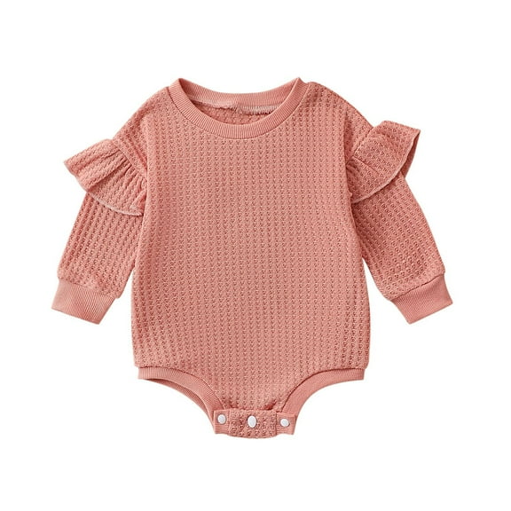 QUOTAY Baby Boy Girl Knit Sweater Baby Romper Oversized Crewneck Sweatshirt Jumpsuit Cute Fall Outfits 01_Pink,6-12 Months