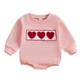 thumbnail image 1 of QUOTAY Baby Boy Girl Valentines Day Outfit Oversized Sweatshirt Long Sleeve Jumpsuit Romper Outfit 02_Pink,0-3 Months, 1 of 8