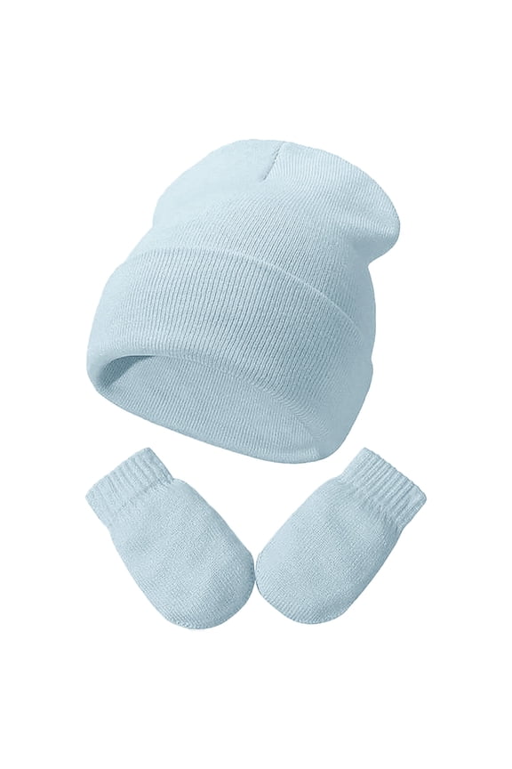 Baby Boy Hats with Kids Gloves Set Toddler Girls and Boys Winter Hats Soft Knit Cap and Mittens Blue,3-24 Months