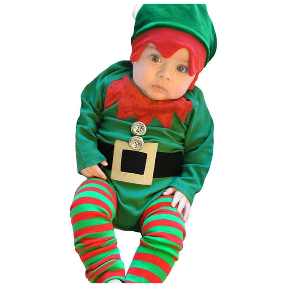 QUOTAY Baby Boys Girls Long Sleeve Christmas Baby Romper Bodysuits Hat Set 06_Green,18-24 Months