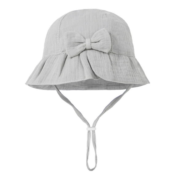 QUOTAY Baby Girl Hats Solid Color Bow Sun Hat with Wide Brim Bucket Hat for Outdoor Comfortable and Stylish 3-12 Months 03_Light Gray,one size