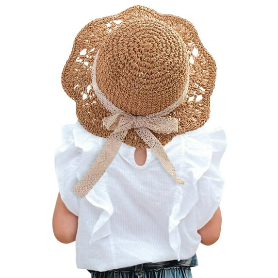 QUOTAY Baby Girl Hats Toddler Spring Summer Straw Sun Hat with Wide Brim for Girl Boy Beach Outdoor UPF 50+ Khaki,M