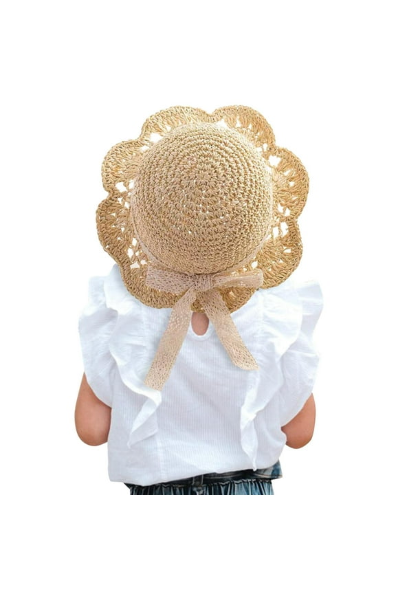 Baby Girl Hats Toddler Spring Summer Straw Sun Hat with Wide Brim for Girl Boy Beach Outdoor UPF 50+ White，M