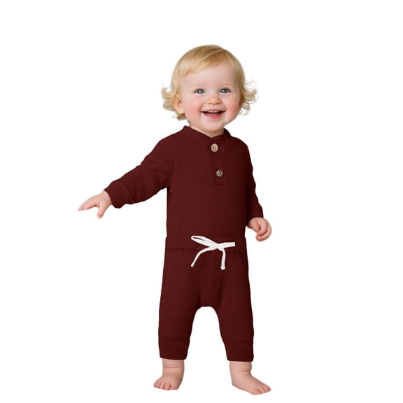 QUOTAY Baby Girl Outfits Winter Outfits Sets Warm Long Sleeve Romper and Pants Two Piece Set Soft Comfy Clothes for Daily Wear Coffee,0-3 Months