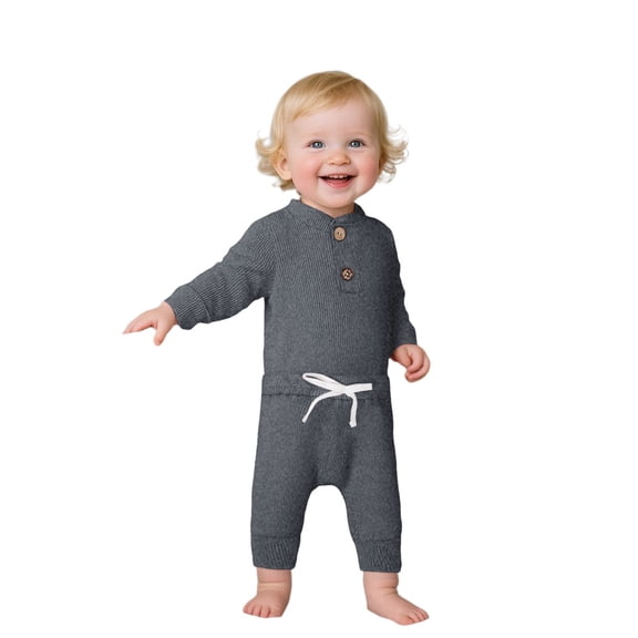 QUOTAY Baby Girl Outfits Winter Outfits Sets Warm Long Sleeve Romper and Pants Two Piece Set Soft Comfy Clothes for Daily Wear Grey,0-3 Months