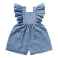 thumbnail image 1 of QUOTAY Baby Girls Boys Playsuits Ruffled Kids Jumpsuit Fly Sleeve Romper Linen Overalls Summer Clothes 03_Blue,12-18 Months, 1 of 2