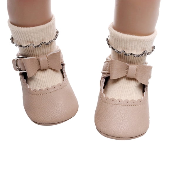 QUOTAY Baby Girls First Soft Sole Non Bowknot Buckle Strap Breathable Shoes Toddler Girl Slippers Age 0-18 Months 01_Khaki，0-6 Months