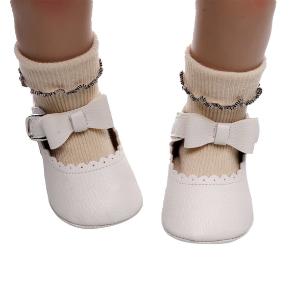QUOTAY Baby Girls First Soft Sole Non Bowknot Buckle Strap Breathable Shoes Toddler Girl Slippers Age 0-18 Months 01_White，0-6 Months