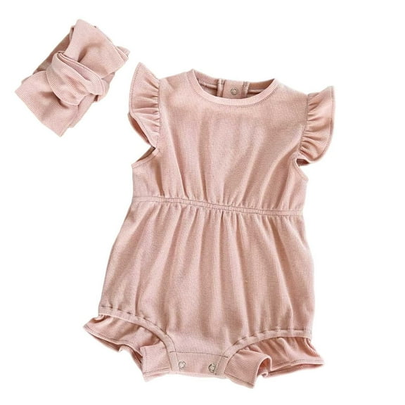 QUOTAY Baby Girls Sleeveless Jumpsuit Bodysuit Summer Clothing for 0-1 Year Olds Baby Romper Style Light Pink,18-24 Months