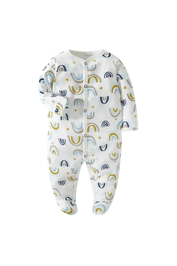 Baby Romper Print Long Sleeve Spring and Summer Footed Cartoon Clothes Long Sleeve Jumpsuit Blue,12M
