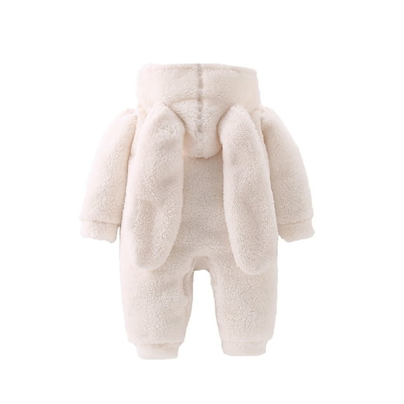 QUOTAY Baby Romper Winter Warm Teddy with Hood Long Ears Bunny Outfit for Girls and Boys Long Sleeve Jumpsuit White,80