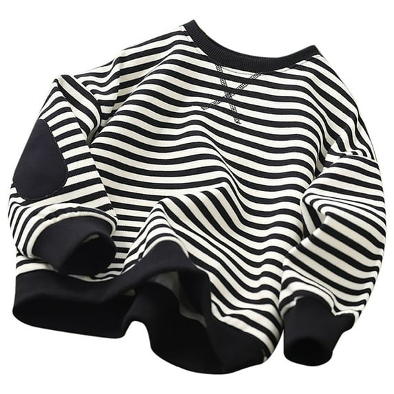 QUOTAY Boys Girls Classic Striped Sweatshirt Color Block Crew Neck Long Sleeve Shirt Casual Loose Pullover Tops for Kids Boys Hoodies Black,3-4 Years