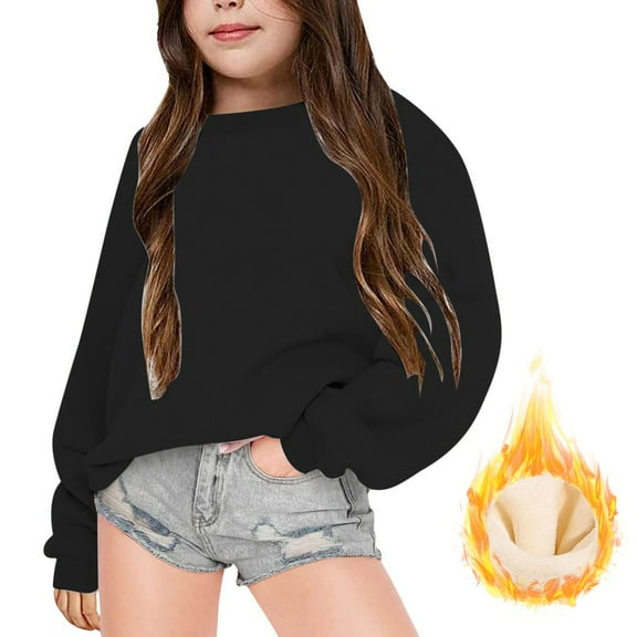 QUOTAY Boys Girls Lined Long Sleeve Kids Warm Winter Pullover Hooded Sweatshirt Thickened Soft Sweater for Cold Weather Comfort Hoodie Black,9-10 Years
