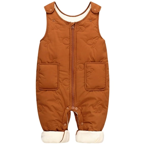 QUOTAY Boys Lined Overalls Soft Warm Baby Romper Jumpsuit with Easy Snap Opening for Toddler Outdoor Winter Coffee,6-12 Months