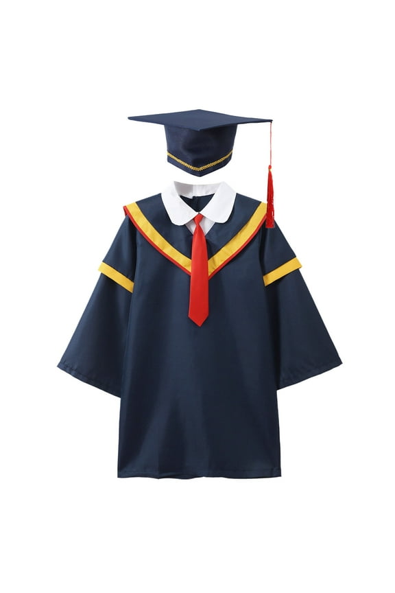 Boys Outfits Graduation Gown Outfit Doctor Robe Set Kindergarten for Photo Formal Wear School Attire Dark Blue,120/M