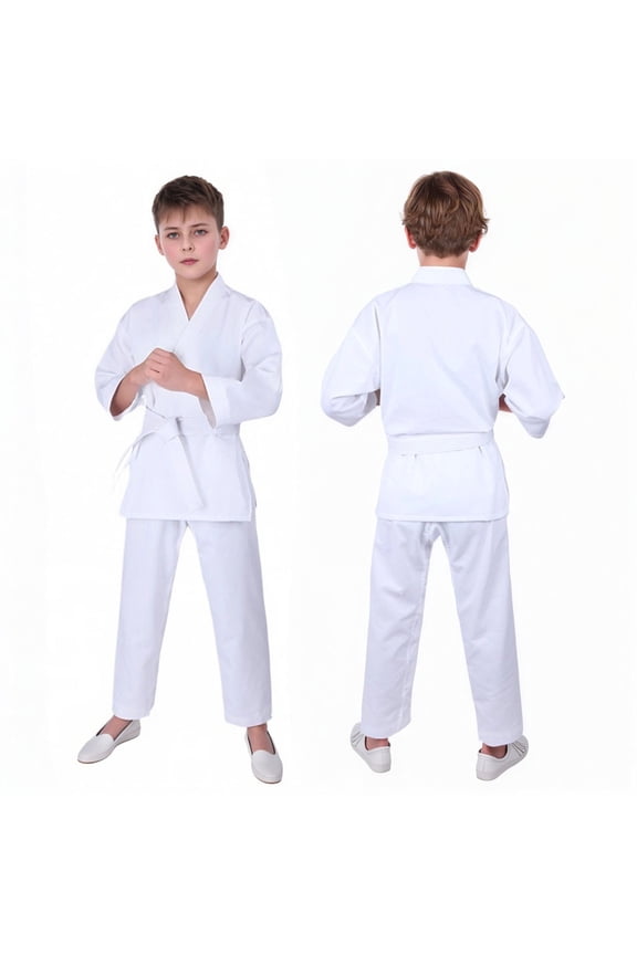 Boys Outfits Karate Complete for Kids Taekwondo Training Outfit with Belt and Pants Arts Gi Set White,5-6 Years