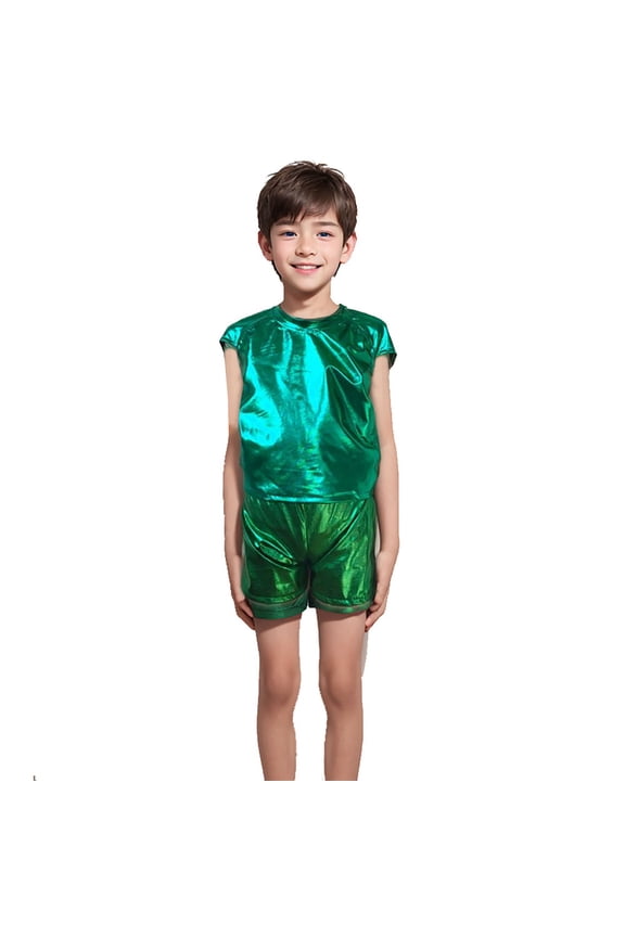 Boys Performance Stretch Fit Colorful Shirts for Dance Choir and Casual Wear Going Out Tops Batwing Sleeve for Carnival Ages 4-10Years Green,M