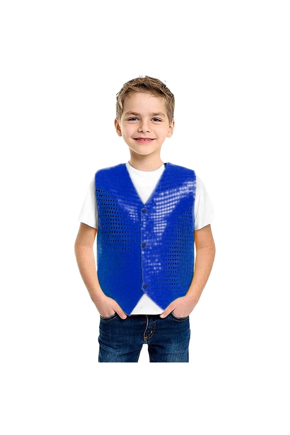 Boys Sequin Vest Performance Modern Dance Recital Outfit Stage Show Wear Going Out Tops for Children Party Celebration Blue,9-10 Years
