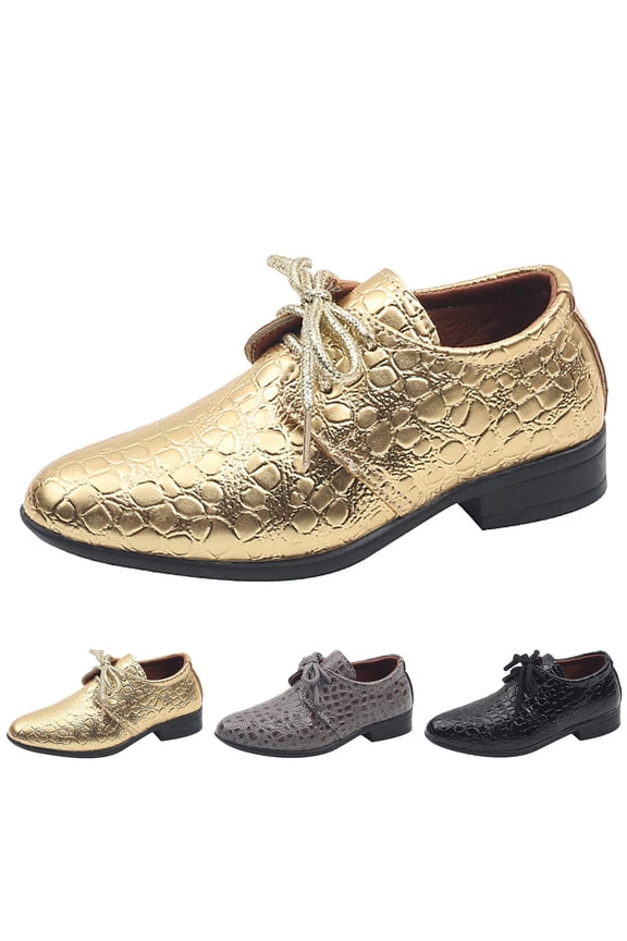 Boys Shoes Pattern Fashion Solid Color Lace Up Low Heel Comfortable Performance Shoes Kids Slippers Boys For 04_Gold,1