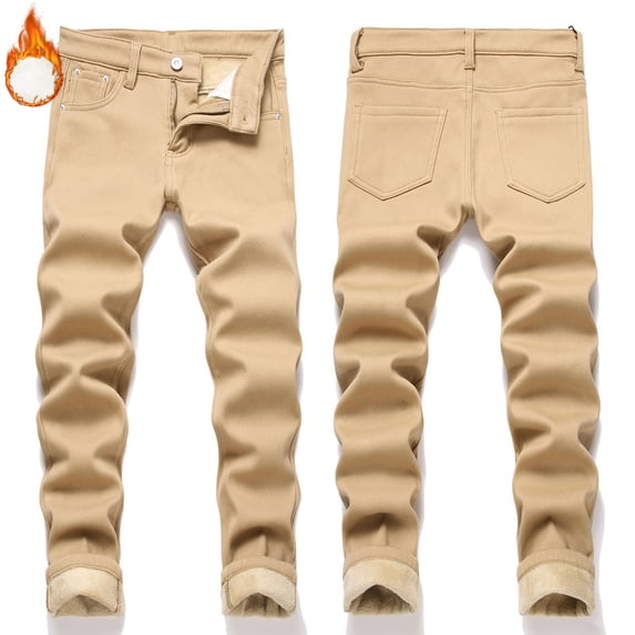 QUOTAY Boys Straight Leg Lined Denim Pants Stretch Comfortable Distressed Jeans Casual Fashion Long Boys' Pants for Autumn Spring 7-16 Years Khaki_01,8