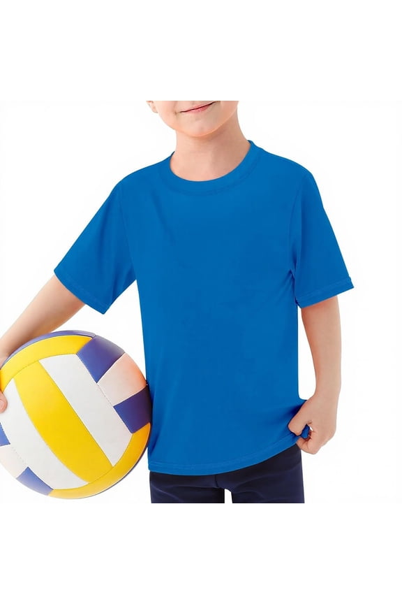 Boys Swimsuit Rash Guard Short Sleeve Swim Shirt with UPF 50+ Sun Protection Quick Drying Solid Color for Beach Surf Fishing and Water Activities Blue,120