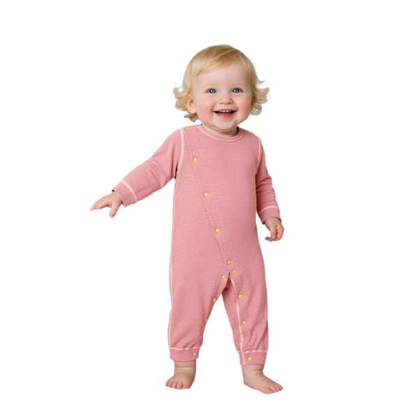 QUOTAY Boys Thermal Baby Romper Jumpsuit for Baby Outwear Double Pajamas Bodysuit with Long Sleeve 02_Pink,0-3 Months