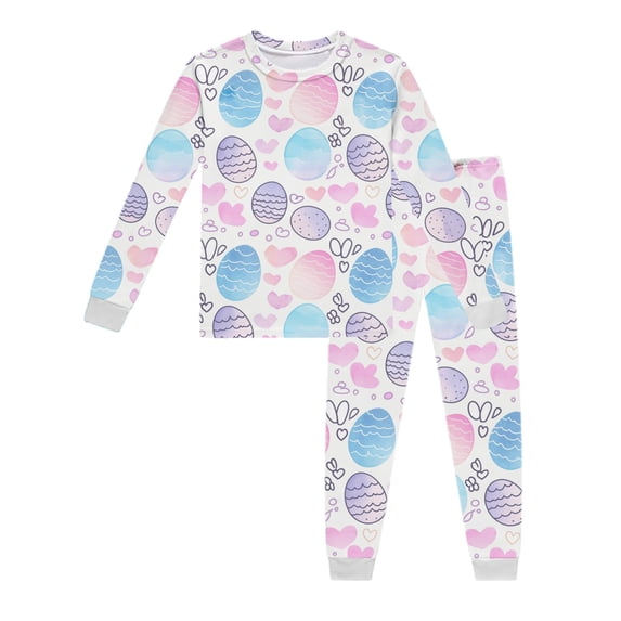 QUOTAY Childrens Long Sleeve Easter Printed Pajama Two Piece Outfits Set with Top and Pants Holiday Loungewear for Kids Sky Blue,6Y