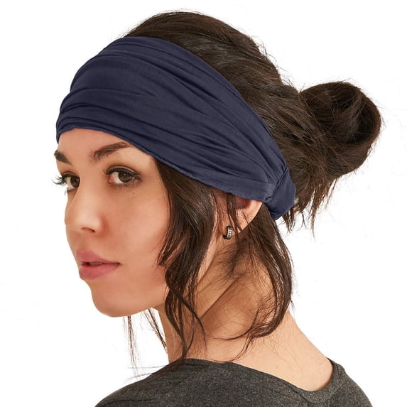 QUOTAY Comfortable Lightweight Solid Color Headband for Men and Women Japanese Style Bandana Navy,One Size