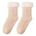 thumbnail image 1 of QUOTAY Cozy Lined Spa Slipper Socks for Women Winter Warm Slipper Socks Hosiery for Home and Sleep Thermal Knee High Stockings Beige，One Size, 1 of 5