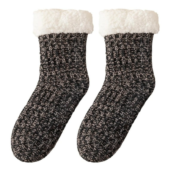 QUOTAY Cozy Lined Spa Slipper Socks for Women Winter Warm Slipper Socks Hosiery for Home and Sleep Thermal Knee High Stockings Black,One Size