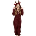 thumbnail image 1 of QUOTAY Cozy Winter Girls Hooded Long Sleeve Jumpsuit with Reindeer Soft Warm Playwear for Toddler and Kids ,2-3 Years, 1 of 5