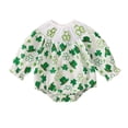 thumbnail image 1 of QUOTAY Cute St. Patrick's Day Bahy Outfit Baby Girls Green Four Leaf Print Long Sleeve Romper Pullover Bodysuit Z01_Green,6M, 1 of 6