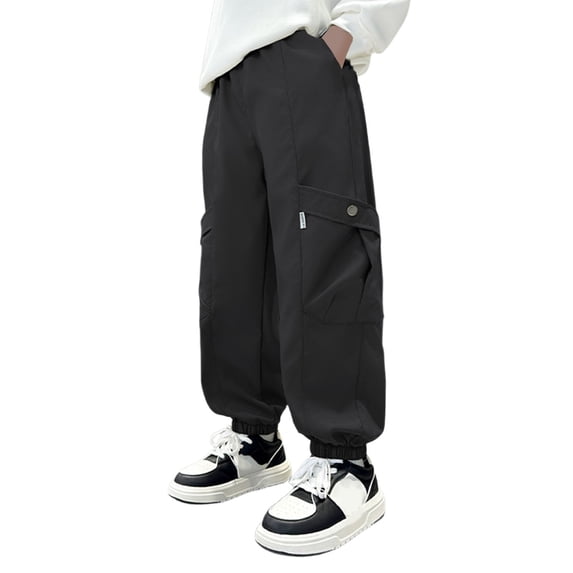 QUOTAY Durable Outdoor Cargo Pants for Boys All Weather Breathable Comfortable Boys Pants Trousers for Autumn Spring Hiking Play 4-15 Years Black_03,170