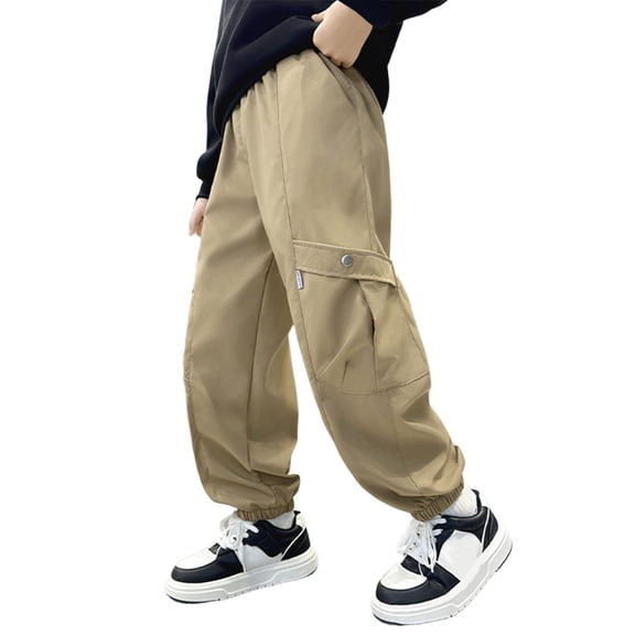 QUOTAY Durable Outdoor Cargo Pants for Boys All Weather Breathable Comfortable Boys Pants Trousers for Autumn Spring Hiking Play 4-15 Years Khaki_03,120