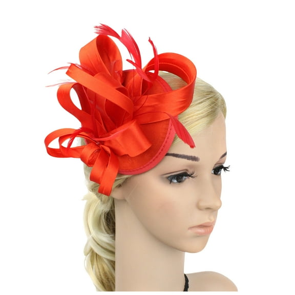 QUOTAY Elegant Black Mesh Bridal Hair Clip Fascinator Headpiece for Bride Prom Evening Party and Wedding 03_Red，13cm