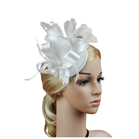 QUOTAY Elegant Black Mesh Bridal Hair Clip Fascinator Headpiece for Bride Prom Evening Party and Wedding 03_White，13cm