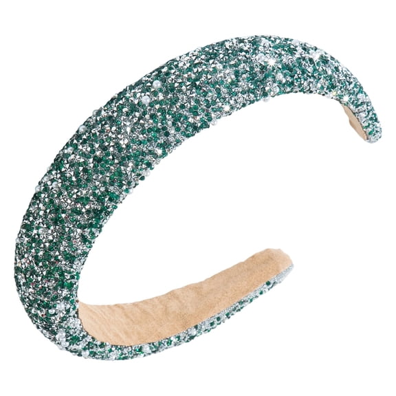QUOTAY Elegant Full Rhinestone Pearl Headband for Women Hair Accessory Party and Wedding 02_Dark Green，One Size