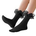 thumbnail image 1 of QUOTAY Elegant Lace Trimmed Thigh High Socks with Ruffle Detail Womens Ankle Socks Comfortable Stretchable Stockings Fashionable Hosiery Black，One Size, 1 of 5