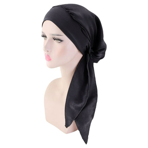 QUOTAY Elegant Wide Braided Headband Scarf Wrap Turban for Women Silk Like Hair Boho Style Headwear Black,One Size