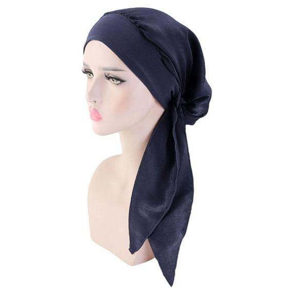QUOTAY Elegant Wide Braided Headband Scarf Wrap Turban for Women Silk Like Hair Boho Style Headwear Navy,One Size