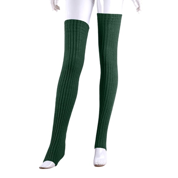QUOTAY Extra Long Thick Knitted Thigh High Socks for Women Over The Knee Cozy Socks Leg Warmers Thermal Soft Blend Winter Stockings Green，One Size