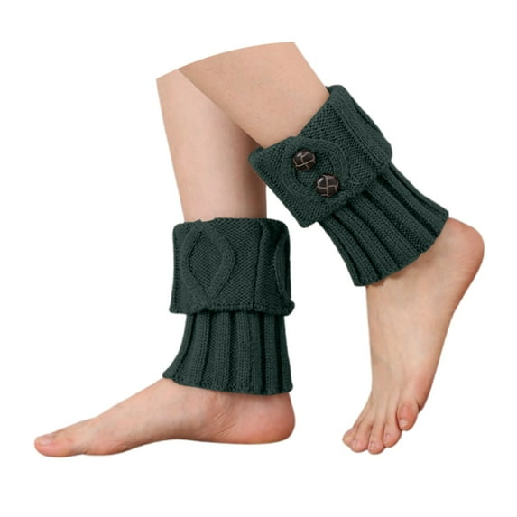 QUOTAY Fashion Turn Down Knitted Leg Warmers with Buttons for Autumn Winter Cozy Socks Thermal Ankle Sock Soft Yarn Textured Boot Toppers Dark Green,15cm