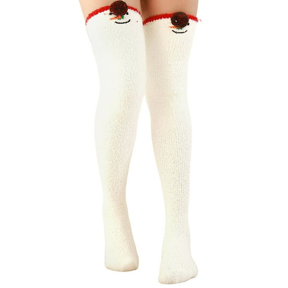 QUOTAY Fuzzy Over Knee Cartoon Thigh High Home Socks Winter Socks Socks Women's Warm High Leggings Warm and Cozy Socks 01_Beige,One Size