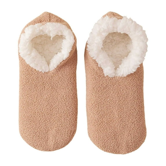 QUOTAY Fuzzy Socks for Women Lined Slipper Socks Thick Warm Indoor Footwear Cozy Floor Socks for Home Z04_Khakiï¼One Size